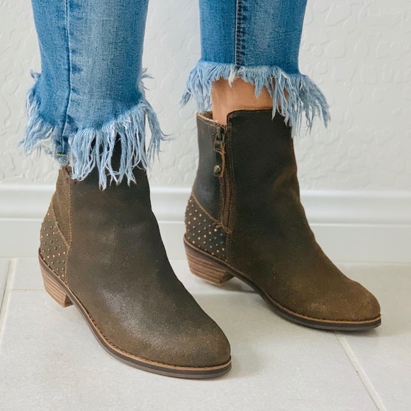 Smoking Metal Studding Distressed Leather Booties - Picture 2 of 6